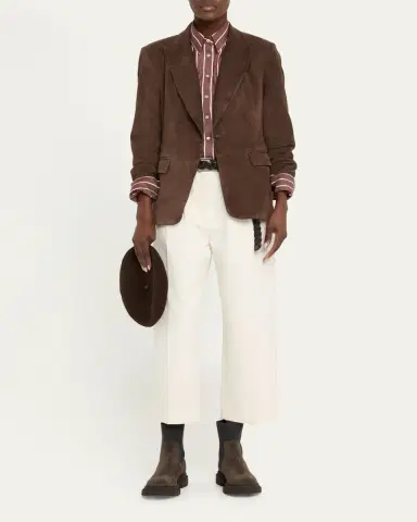 Brunello Cucinelli Suede Single-Breasted Blazer Jacket | Thumbnail 2 Brunello Cucinelli Suede Single-Breasted Blazer Jacket | Thumbnail 2