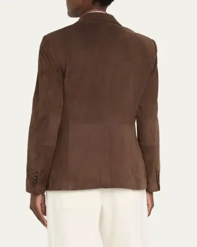Brunello Cucinelli Suede Single-Breasted Blazer Jacket | Thumbnail 3 Brunello Cucinelli Suede Single-Breasted Blazer Jacket | Thumbnail 3