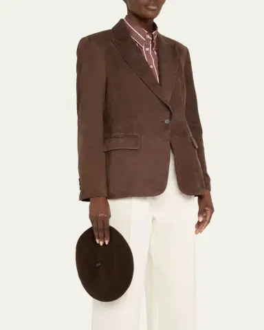 Brunello Cucinelli Suede Single-Breasted Blazer Jacket | Thumbnail 4 Brunello Cucinelli Suede Single-Breasted Blazer Jacket | Thumbnail 4