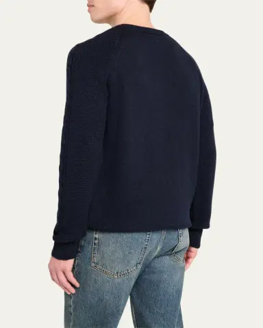 Bergdorf Goodman Men's Aran Linen-Cashmere Sweater | Thumbnail 3 Bergdorf Goodman Men's Aran Linen-Cashmere Sweater | Thumbnail 3