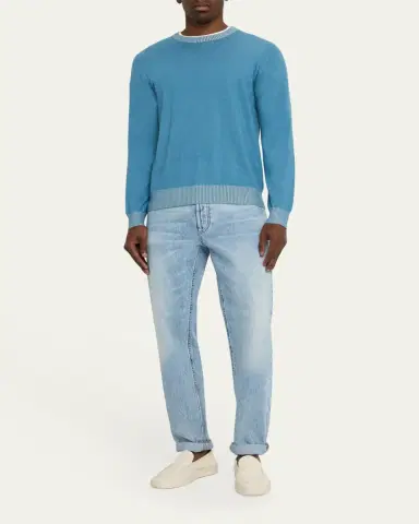 Fioroni Men's Cotton and Cashmere Duvet Vanise Crewneck Sweater | Thumbnail 2 Fioroni Men's Cotton and Cashmere Duvet Vanise Crewneck Sweater | Thumbnail 2
