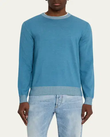 Fioroni Men's Cotton and Cashmere Duvet Vanise Crewneck Sweater | Thumbnail 4 Fioroni Men's Cotton and Cashmere Duvet Vanise Crewneck Sweater | Thumbnail 4