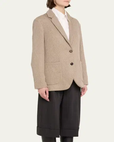 Brunello Cucinelli Two-Button Lurex Cotton English Rib Blazer | Thumbnail 4 Brunello Cucinelli Two-Button Lurex Cotton English Rib Blazer | Thumbnail 4