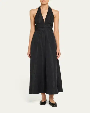 BERNADETTE Marylin Camelia Embossed Cotton Midi Halter Dress | Thumbnail 2 BERNADETTE Marylin Camelia Embossed Cotton Midi Halter Dress | Thumbnail 2