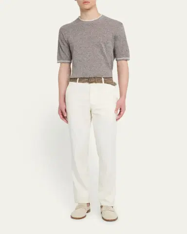 Fioroni Men's Linen-Cotton Pique Crewneck T-Shirt | Thumbnail 2 Fioroni Men's Linen-Cotton Pique Crewneck T-Shirt | Thumbnail 2