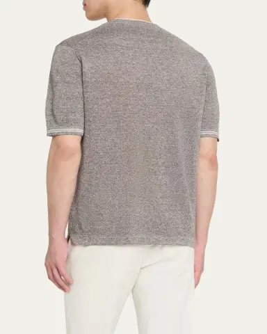 Fioroni Men's Linen-Cotton Pique Crewneck T-Shirt | Thumbnail 3 Fioroni Men's Linen-Cotton Pique Crewneck T-Shirt | Thumbnail 3