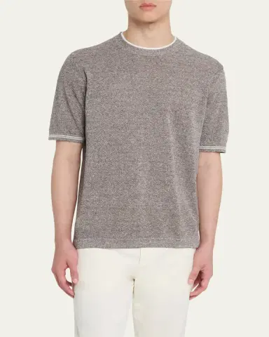 Fioroni Men's Linen-Cotton Pique Crewneck T-Shirt | Thumbnail 4 Fioroni Men's Linen-Cotton Pique Crewneck T-Shirt | Thumbnail 4