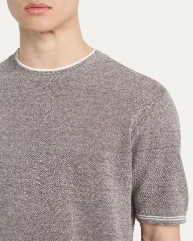 Fioroni Men's Linen-Cotton Pique Crewneck T-Shirt | Thumbnail 5 Fioroni Men's Linen-Cotton Pique Crewneck T-Shirt | Thumbnail 5
