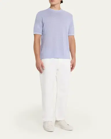 Fioroni Men's Linen-Cotton Pique Crewneck T-Shirt | Thumbnail 6 Fioroni Men's Linen-Cotton Pique Crewneck T-Shirt | Thumbnail 6