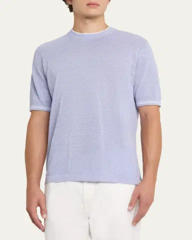 Fioroni Men's Linen-Cotton Pique Crewneck T-Shirt | Thumbnail 8 Fioroni Men's Linen-Cotton Pique Crewneck T-Shirt | Thumbnail 8