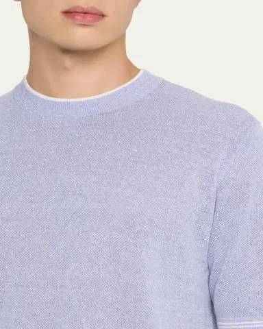 Fioroni Men's Linen-Cotton Pique Crewneck T-Shirt | Thumbnail 9 Fioroni Men's Linen-Cotton Pique Crewneck T-Shirt | Thumbnail 9