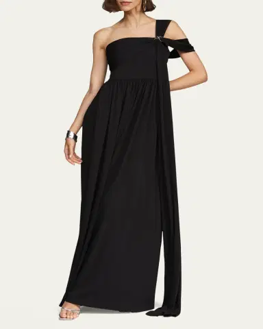 Halston Adena One-Shoulder Draped Jersey Maxi Dress | Thumbnail 4 Halston Adena One-Shoulder Draped Jersey Maxi Dress | Thumbnail 4