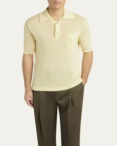 Bottega Veneta Men's Linen-Knit Polo | Thumbnail 4 Bottega Veneta Men's Linen-Knit Polo | Thumbnail 4