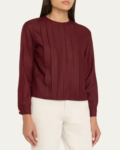 Loro Piana Rossana Pleated Light Shantung Silk Shirt | Thumbnail 4 Loro Piana Rossana Pleated Light Shantung Silk Shirt | Thumbnail 4