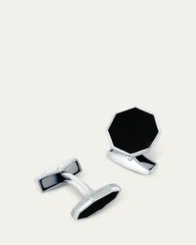 Tateossian Men's Rhodium-Plated Sterling Silver Black Onyx Classic London Eye Cufflinks | Thumbnail 3 Tateossian Men's Rhodium-Plated Sterling Silver Black Onyx Classic London Eye Cufflinks | Thumbnail 3