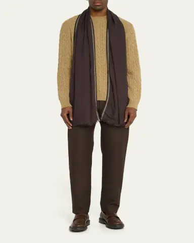 Loro Piana Men's Stripe-Trim Baby Cashmere Scarf | Thumbnail 2 Loro Piana Men's Stripe-Trim Baby Cashmere Scarf | Thumbnail 2
