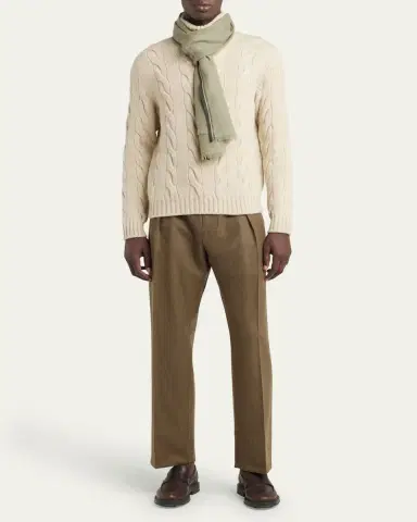 Loro Piana Men's Stripe-Trim Baby Cashmere Scarf | Thumbnail 5 Loro Piana Men's Stripe-Trim Baby Cashmere Scarf | Thumbnail 5