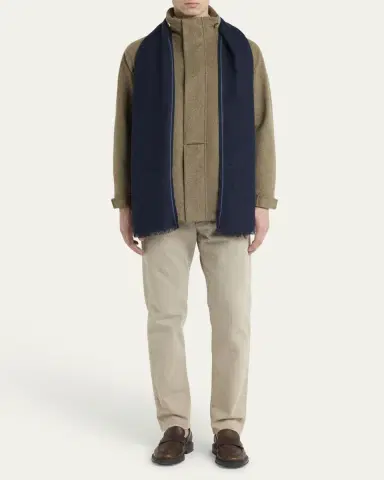 Loro Piana Men's Stripe-Trim Baby Cashmere Scarf | Thumbnail 6 Loro Piana Men's Stripe-Trim Baby Cashmere Scarf | Thumbnail 6