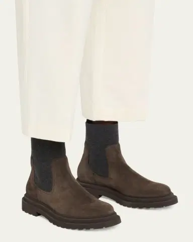 Brunello Cucinelli Suede Wool Lug-Sole Chelsea Boots | Thumbnail 2 Brunello Cucinelli Suede Wool Lug-Sole Chelsea Boots | Thumbnail 2