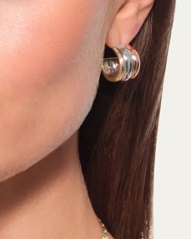 Lana 14K Tri Gold Three-Row Bubble Huggies | Thumbnail 2 Lana 14K Tri Gold Three-Row Bubble Huggies | Thumbnail 2