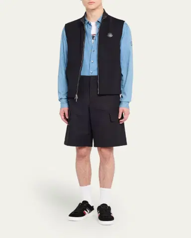 Moncler Men's Full-Zip Leather-Emblem Vest | Thumbnail 2 Moncler Men's Full-Zip Leather-Emblem Vest | Thumbnail 2