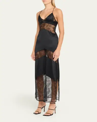 Livy Sully Floral Lace & Silk Satin Maxi Dress | Thumbnail 4 Livy Sully Floral Lace & Silk Satin Maxi Dress | Thumbnail 4