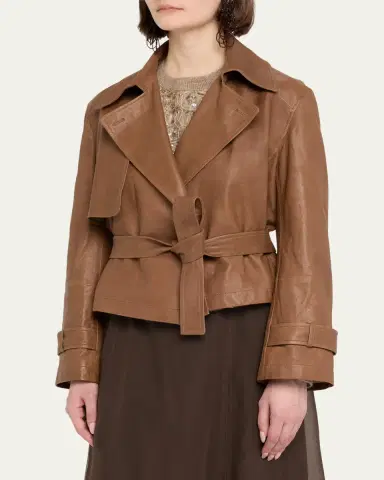 Brunello Cucinelli Vintage Napa Leather Cropped Trench | Thumbnail 4 Brunello Cucinelli Vintage Napa Leather Cropped Trench | Thumbnail 4