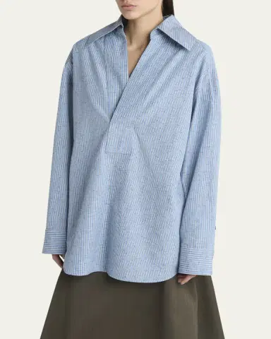 Bottega Veneta Stripe Irregular Cotton Linen Shirt | Thumbnail 4 Bottega Veneta Stripe Irregular Cotton Linen Shirt | Thumbnail 4