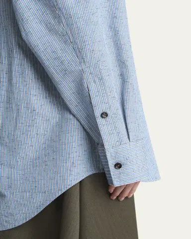 Bottega Veneta Stripe Irregular Cotton Linen Shirt | Thumbnail 5 Bottega Veneta Stripe Irregular Cotton Linen Shirt | Thumbnail 5