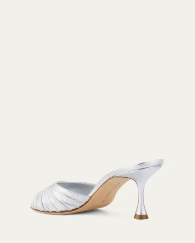 Manolo Blahnik Pirua Ruched Metallic Mule Sandals | Thumbnail 2 Manolo Blahnik Pirua Ruched Metallic Mule Sandals | Thumbnail 2