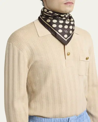 Valentino Garavani Men's Polka Dot Foulard Silk Pocket Square | Thumbnail 6 Valentino Garavani Men's Polka Dot Foulard Silk Pocket Square | Thumbnail 6