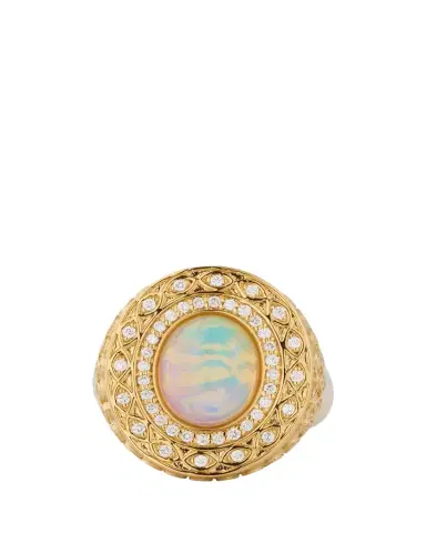 Sydney Evan 14K Yellow Gold Marquise Eye Opal Cabochon Signet Ring with Diamonds | Thumbnail 1 Sydney Evan 14K Yellow Gold Marquise Eye Opal Cabochon Signet Ring with Diamonds | Thumbnail 1
