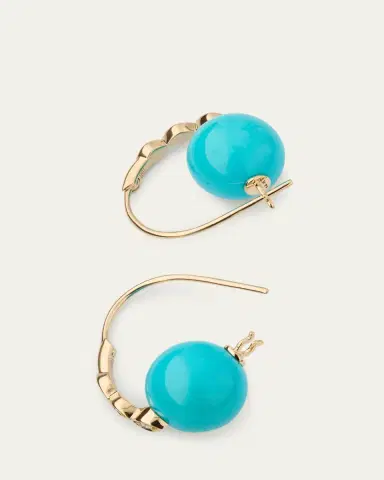 Sydney Evan 14K Turquoise Beaded Earrings with Diamond Marquise Eyes | Thumbnail 4 Sydney Evan 14K Turquoise Beaded Earrings with Diamond Marquise Eyes | Thumbnail 4