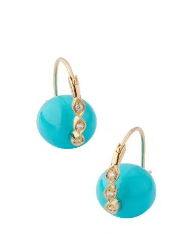 Sydney Evan 14K Turquoise Beaded Earrings with Diamond Marquise Eyes | Thumbnail 1 Sydney Evan 14K Turquoise Beaded Earrings with Diamond Marquise Eyes | Thumbnail 1