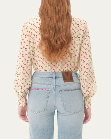 Valentino Garavani Cherry Print Crepe De Chine Button-Down Blouse | Thumbnail 3 Valentino Garavani Cherry Print Crepe De Chine Button-Down Blouse | Thumbnail 3