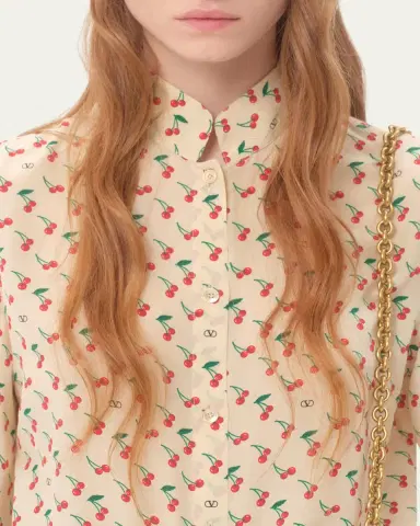 Valentino Garavani Cherry Print Crepe De Chine Button-Down Blouse | Thumbnail 5 Valentino Garavani Cherry Print Crepe De Chine Button-Down Blouse | Thumbnail 5