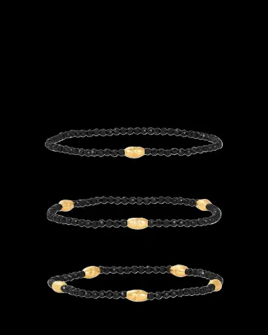 KAREN LAZAR 3mm Micro Faceted Black Spinel Stone and 14K Gold-Filled Textured Orzo Bead Bracelet Set | Thumbnail 2 KAREN LAZAR 3mm Micro Faceted Black Spinel Stone and 14K Gold-Filled Textured Orzo Bead Bracelet Set | Thumbnail 2