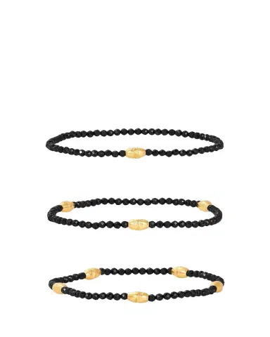KAREN LAZAR 3mm Micro Faceted Black Spinel Stone and 14K Gold-Filled Textured Orzo Bead Bracelet Set | Thumbnail 1 KAREN LAZAR 3mm Micro Faceted Black Spinel Stone and 14K Gold-Filled Textured Orzo Bead Bracelet Set | Thumbnail 1