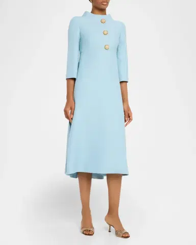 Valentino Garavani Strass Button High-Neck Crepe Midi Dress | Thumbnail 3 Valentino Garavani Strass Button High-Neck Crepe Midi Dress | Thumbnail 3
