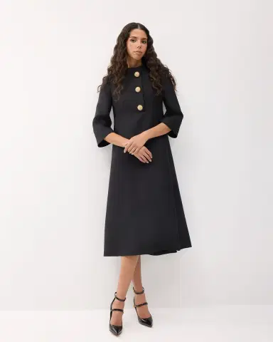 Valentino Garavani Strass Button High-Neck Crepe Midi Dress | Thumbnail 4 Valentino Garavani Strass Button High-Neck Crepe Midi Dress | Thumbnail 4