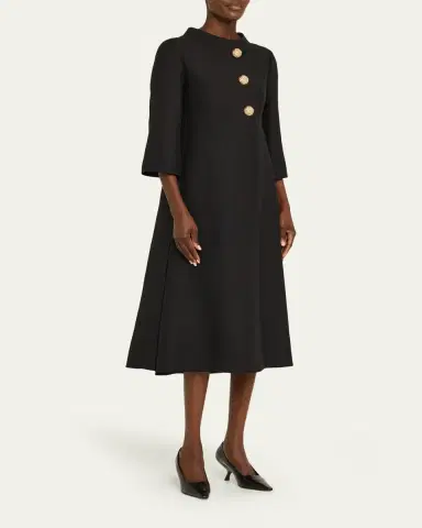 Valentino Garavani Strass Button High-Neck Crepe Midi Dress | Thumbnail 9 Valentino Garavani Strass Button High-Neck Crepe Midi Dress | Thumbnail 9