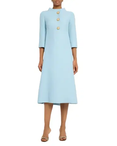 Valentino Garavani Strass Button High-Neck Crepe Midi Dress | Thumbnail 1 Valentino Garavani Strass Button High-Neck Crepe Midi Dress | Thumbnail 1
