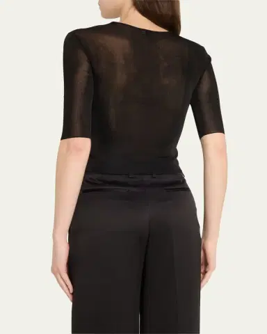 Saint Laurent Quarter Sleeve Knit Top with Logo Detail | Thumbnail 3 Saint Laurent Quarter Sleeve Knit Top with Logo Detail | Thumbnail 3