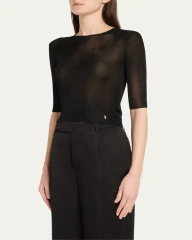 Saint Laurent Quarter Sleeve Knit Top with Logo Detail | Thumbnail 4 Saint Laurent Quarter Sleeve Knit Top with Logo Detail | Thumbnail 4