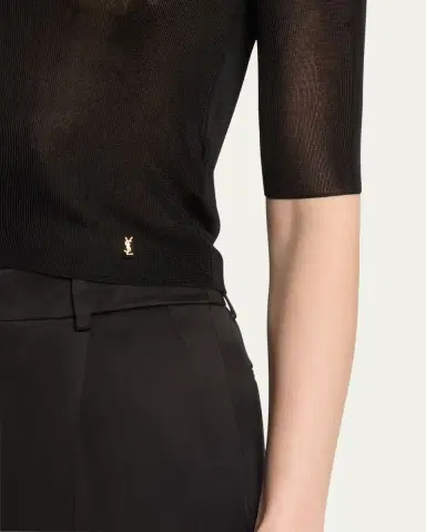 Saint Laurent Quarter Sleeve Knit Top with Logo Detail | Thumbnail 5 Saint Laurent Quarter Sleeve Knit Top with Logo Detail | Thumbnail 5