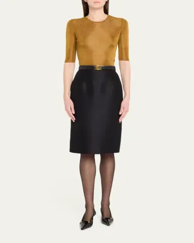 Saint Laurent Quarter Sleeve Knit Top with Logo Detail | Thumbnail 6 Saint Laurent Quarter Sleeve Knit Top with Logo Detail | Thumbnail 6
