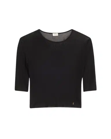 Saint Laurent Quarter Sleeve Knit Top with Logo Detail | Thumbnail 1 Saint Laurent Quarter Sleeve Knit Top with Logo Detail | Thumbnail 1
