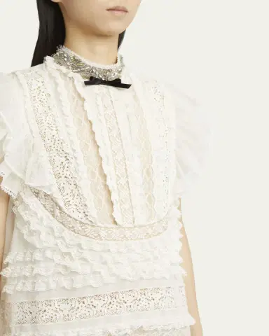 Valentino Garavani Crystal Neckline Ruffle Bow Linen Dress | Thumbnail 5 Valentino Garavani Crystal Neckline Ruffle Bow Linen Dress | Thumbnail 5