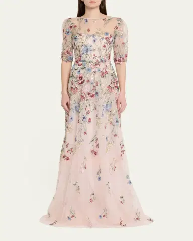 Rickie Freeman for Teri Jon Floral-Embroidered Illusion Tulle Gown | Thumbnail 2 Rickie Freeman for Teri Jon Floral-Embroidered Illusion Tulle Gown | Thumbnail 2