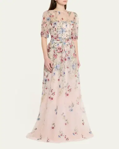 Rickie Freeman for Teri Jon Floral-Embroidered Illusion Tulle Gown | Thumbnail 4 Rickie Freeman for Teri Jon Floral-Embroidered Illusion Tulle Gown | Thumbnail 4
